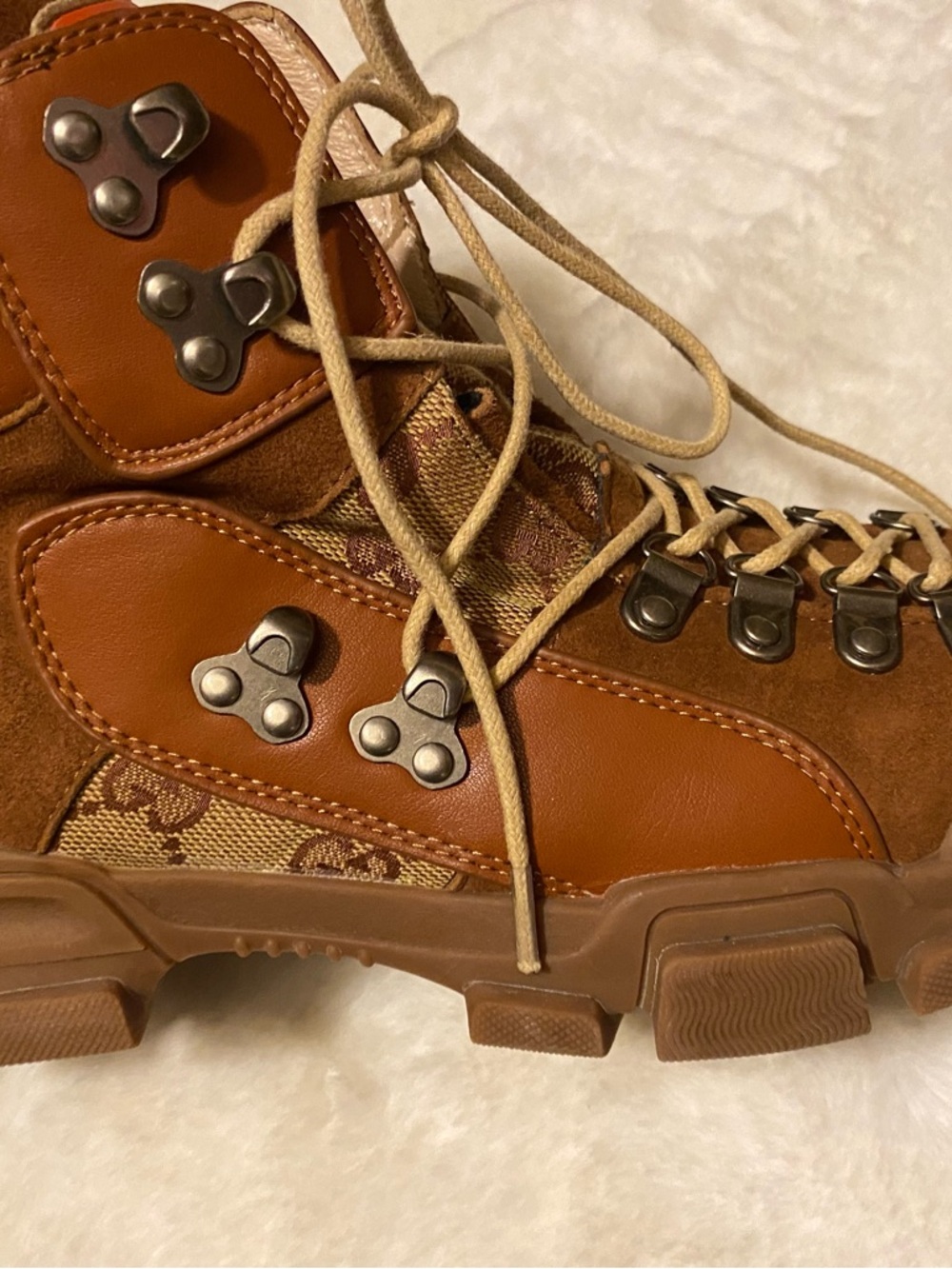 Gucci Brown Suede Canvas Lace Up Boots Women’s 7.5 - Picture 4 of 6